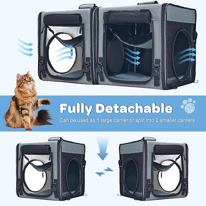 Portable Cat Carrier with Litter Box - Pet Carrier for 2 Cats and Puppy Home, Car Cat Travel Carrier, Outdoor Collapsible Cat Tunnel Toy, Includes Tote Bag/Soft Hammock/Mat, Large Cat Cage