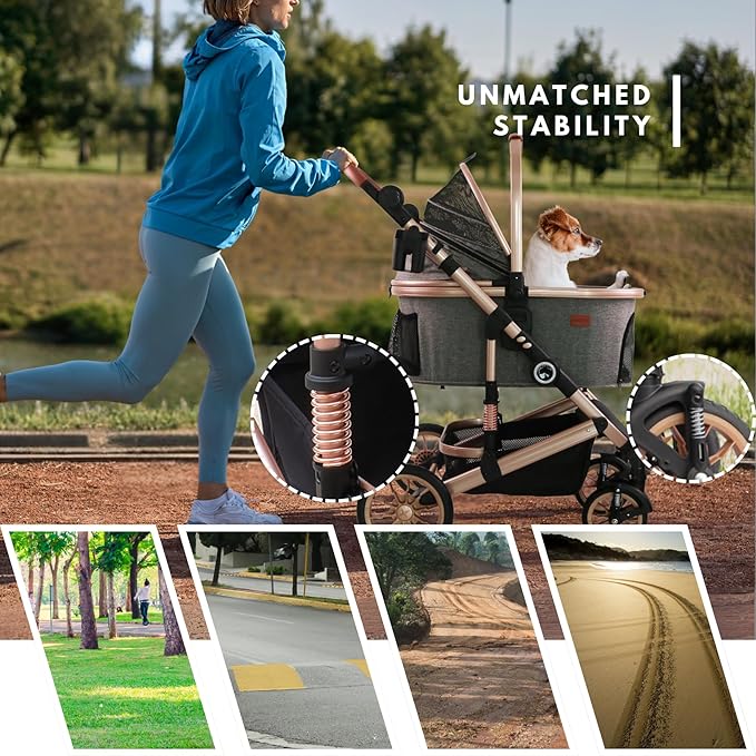 Pet Stroller with 4 Wheels 50lbs, Detachble 3 in 1 Multifunctional