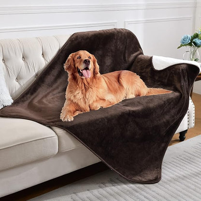 Waterproof Blanket for Bed Couch Sofa, Soft Liquid Pee Proof Pet Blanket for Dog Puppy Cat, Reversible Sherpa Fleece Blanket for Furniture Protector (Brown, 60x80 inches)