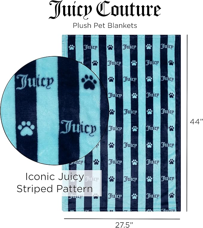 Juicy Couture Navy/Turquoise Blue Stripe Dog Blanket – Plush Puppy Blanket Throw, Printed, Breathable, Lightweight, Machine Washable, Cat Blanket for Small Medium & Large Pets