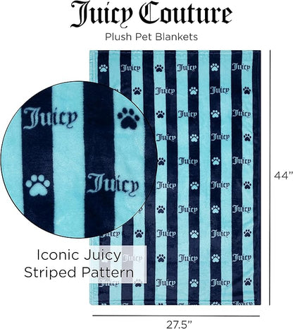 Juicy Couture Navy/Turquoise Blue Stripe Dog Blanket – Plush Puppy Blanket Throw, Printed, Breathable, Lightweight, Machine Washable, Cat Blanket for Small Medium & Large Pets