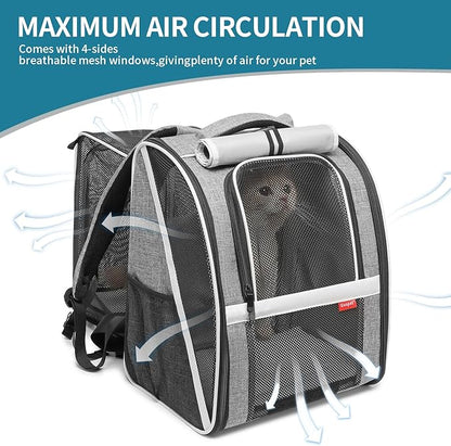 Large Cat Carrier Backpack, Expandable Pet Carrier Backpack for Small Dogs Medium Cats, Dog Carrier Backpack, Airline Approved Foldable Puppy Backpack Carrier for Travel, Hiking (Grey, Large)