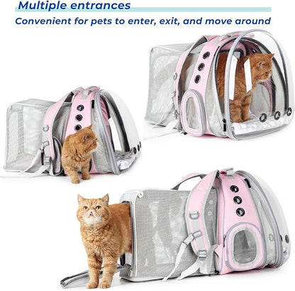 Lollimeow Cat Carrier Backpack, Bubble Dual Expandable Backpack Carrier, Pets and Small Dogs,Airline-Approved, Designed for Travel, Hiking, Walking & Outdoor Use (Dual Expandable-Pink)