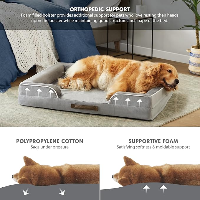 XL Orthopedic Dog Couch Bed for Large Size Dogs, XLarge Sized Memory Foam Pet Beds with Washable & Waterproof Cover, Grey