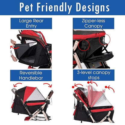 HPZ Pet Rover XL Extra-Long Premium Heavy Duty Dog/Cat/Pet Stroller Travel Carriage with Convertible Compartment/Zipperless Entry/Pump-Free Rubber Tires for Small 2nd-Gen)