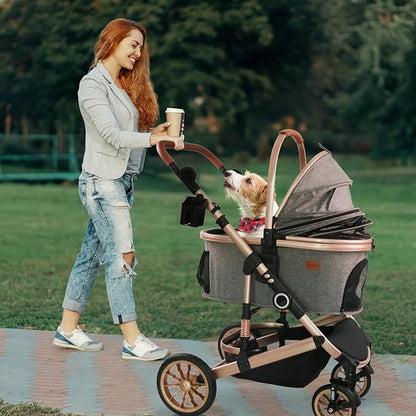 Pet Stroller with 4 Wheels 50lbs, Detachble 3 in 1 Multifunctional