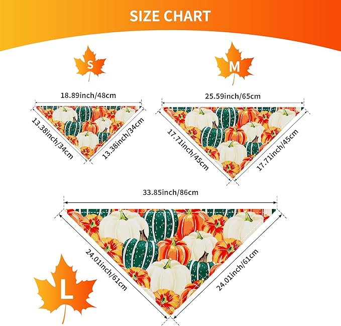 10PCS Large Dog Bandanas Fall Large XL XXL Big Dog Breed Pumpin Harvest Leaves Forest Autumn Pattern Kerchief Triangle Bibs Head Scarves for Boys and Girls Grooming Accessories Costume