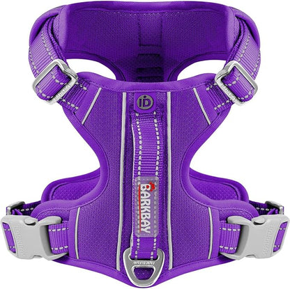 BARKBAY Dog Harness No Pull with ID Tag Pocket - Heavy Duty, Reflective, Easy Control for Large Dogs (Purple,L)