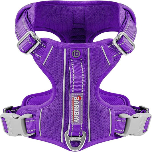 BARKBAY Dog Harness No Pull with ID Tag Pocket - Heavy Duty, Reflective, Easy Control for Large Dogs (Purple,L)