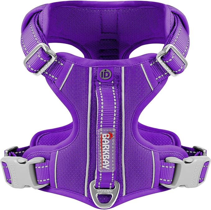 BARKBAY Dog Harness No Pull with ID Tag Pocket - Heavy Duty, Reflective, Easy Control for Large Dogs (Purple,XL)