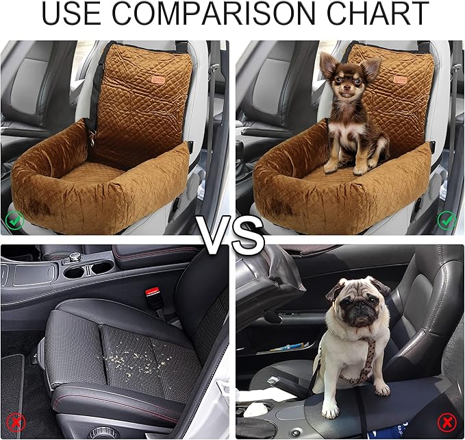 X AUTOHAUX Dog Car Pet Booster Seat Warm Flannel Puppy Bed Blankets Travel Safety Carriers Detachable Washable Cover with Seat Belt for Medium Small Sized Pet Up to 35lbs Coffee