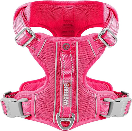 BARKBAY Dog Harness No Pull with ID Tag Pocket - Heavy Duty, Reflective, Easy Control for Large Dogs (Pink,S)