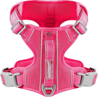 BARKBAY Dog Harness No Pull with ID Tag Pocket - Heavy Duty, Reflective, Easy Control for Large Dogs (Pink,XL)