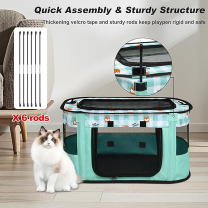 Cat Carrier Pet Carrier for Cat Travel Carrier Soft-Sided Cat Bag Puppy Dog Carrier with Carrying Case and Mat, Green-Mini