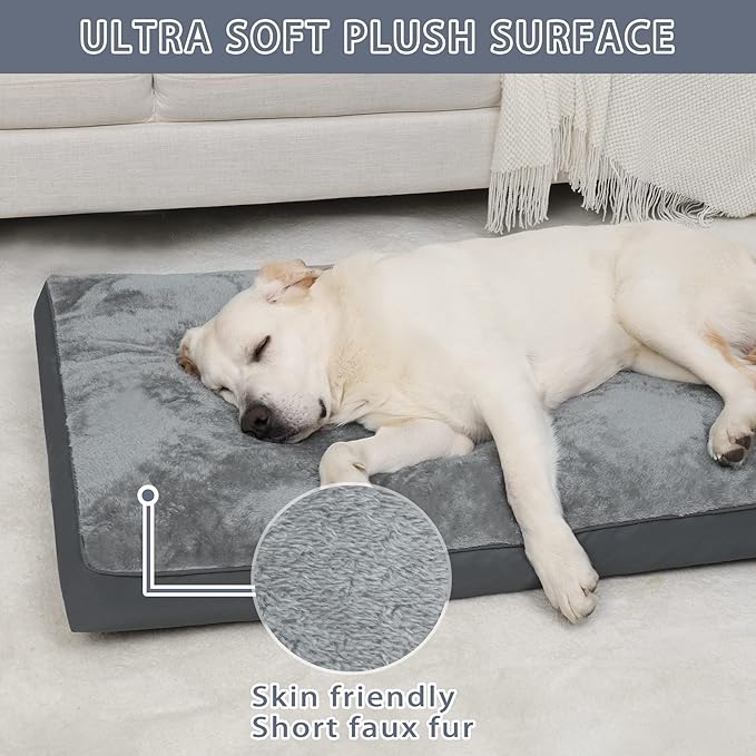 Dog Crate Bed Waterproof Deluxe Plush Dog Beds with Removable Washable Cover Anti-Slip Bottom Pet Sleeping Mattress for Large 41 x 27 inch,