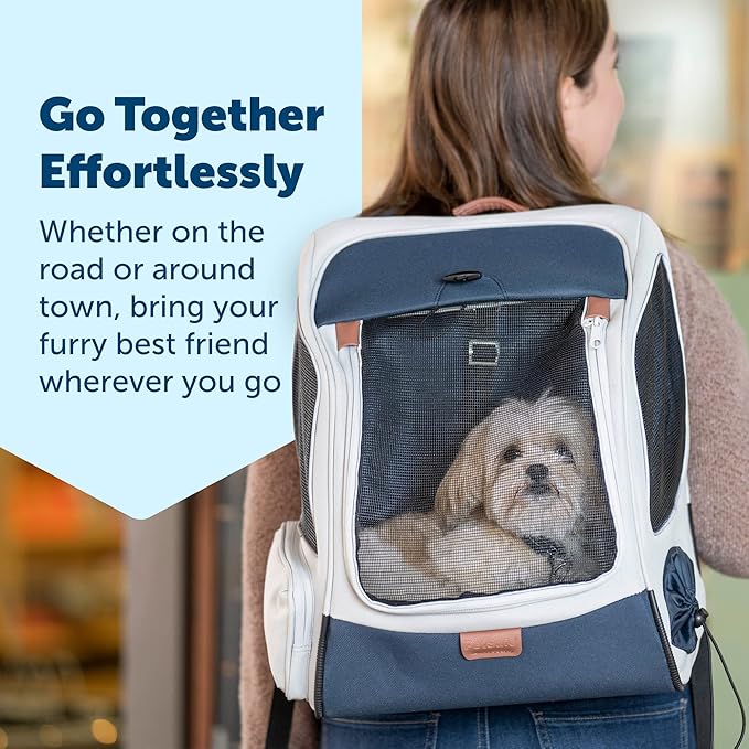 PetSafe Happy Ride Backpack Pet Carrier - Perfect for Dogs & Cats up to 20lbs - Mesh Windows for Comfortable Travel - Harness Tether for Safety - Easy Access Treat Opening - Can be Secured in The Car