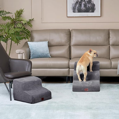 EHEYCIGA Curved Dog Stairs for Small Dogs 15.7" H 3-Step Dog