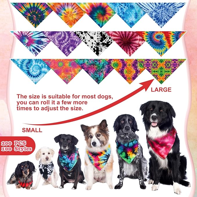 150 Pcs Tie Dye Dog Bandanas Bulk Pet
