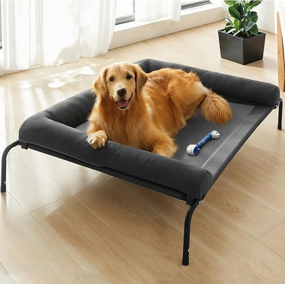 WESTERN HOME WH Elevated Dog Bed Cot, Raised Outdoor Dog Bed with Bolster for Large Dogs, Slightly Chew Proof Portable Cooling Pet Cot with Breathable Mesh, Skid-Resistant Feet, Grey, 43 inches