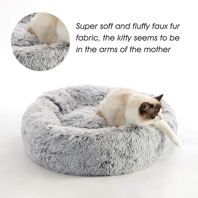 WESTERN HOME WH Calming Dog & Cat Bed, Anti-Anxiety Donut Cuddler Warming Cozy Soft Round Bed, Fluffy Faux Fur Plush Cushion Bed for Small Medium Dogs and Cats (20"/24"/27"/30")