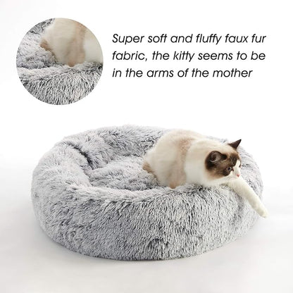 WESTERN HOME WH Calming Dog Bed & Cat Bed, Anti-Anxiety Donut Dog Cuddler Bed, Warming Cozy Soft Dog Round Bed, Fluffy Faux Fur Plush Dog Cat Cushion Bed for Small Medium Dogs and Cats