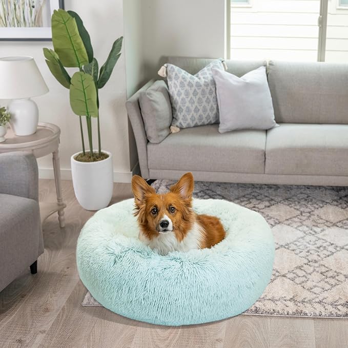 Best Friends by Sheri The Original Calming Donut Cat and Dog Bed in Shag Fur Baby Blue 30"