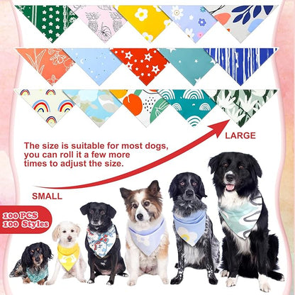 100 Pcs Boho Dog Bandanas Bulk Pet Bandanas
