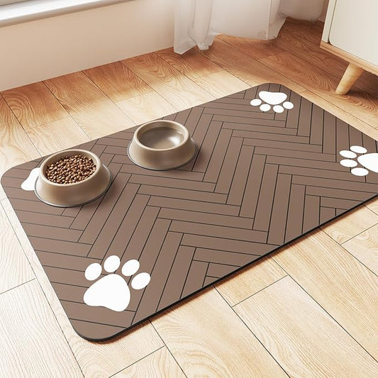 Pet Feeding Mat-Absorbent Pet Placemat for Food and Water Bowl, with Waterproof Rubber Backing, Quick Dry Water Dispenser Mat for Dog and Cat (17"x27", Coffee)