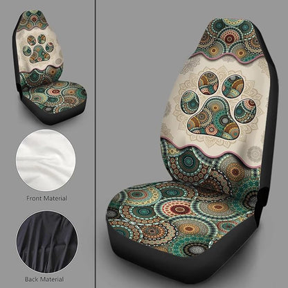Green Boho Mandala Dog Paw Pattern Bucket Seats Protector Set of 2