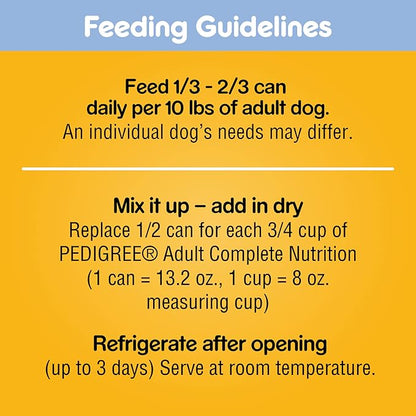 PEDIGREE CHOPPED GROUND DINNER Adult Canned Soft Wet Dog Food Combo with Chicken, Liver & Beef, 13.2 oz. Cans (Pack of 12)