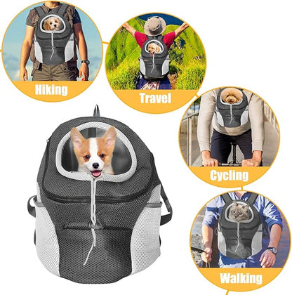 Fhiny Dog Carrier Backpack, Comfortable Doggy Front Backpack Pet Puppy Carrier Travel Pack with Breathable Head Out Design and Padded Shoulder for Walking Biking Hiking Camping (Black, Large: 9-14lbs)