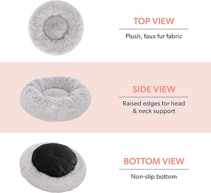 Active Pets Plush Calming Donut Dog Bed - Anti Anxiety Bed for Dogs, Soft Fuzzy Comfort - for Large Dogs, Fits up to 100lbs, 36" x 36" (Large, Light Grey)