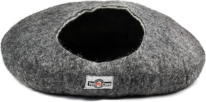 Yeti Pet Cave Pet Bed for Cats and Small Dogs, 100% New Zealand Wool, Grey