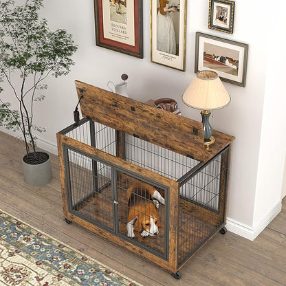 NicBex Dog Crate Furniture Dog Cage with Doors and Lift Top