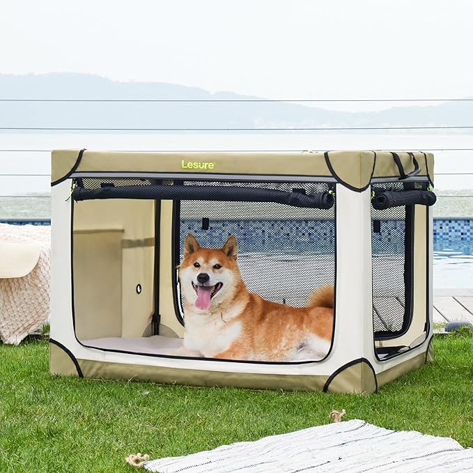 Lesure Soft Collapsible Dog Crate 30 Inch 4-Door Foldable
