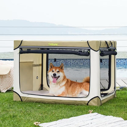 Lesure Soft Collapsible Dog Crate 30 Inch 4-Door Foldable