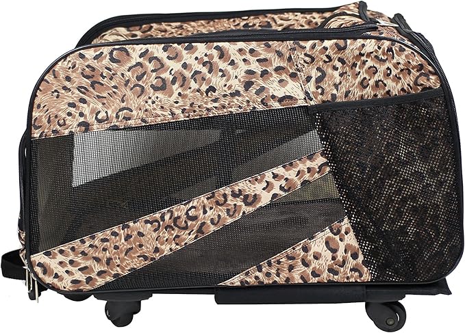 dbest products Pet Smart Cart, Small, Cheetah, Rolling Carrier with Wheels Soft Sided Collapsible Folding Travel Bag, Dog Cat Airline Approved Tote Luggage Backpack