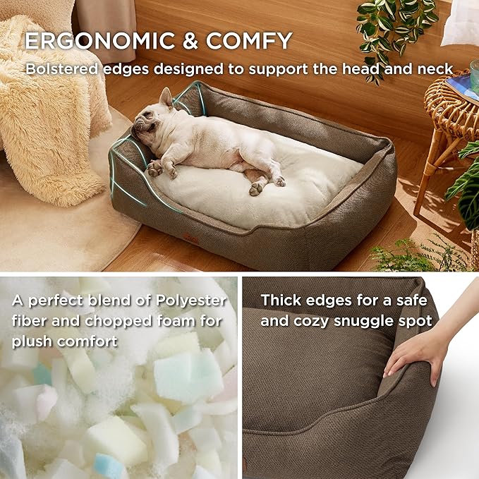 Bedsure Washable Dog Bed for Medium Dogs 30x24x9inches, Brown