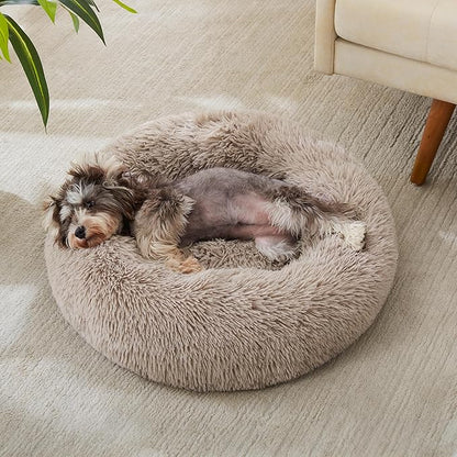 WESTERN HOME WH Calming Dog & Cat Bed, Anti-Anxiety Donut Cuddler Warming Cozy Soft Round Bed, Fluffy Faux Fur Plush Cushion Bed for Small Medium Dogs and Cats (20"/24"/27"/30")