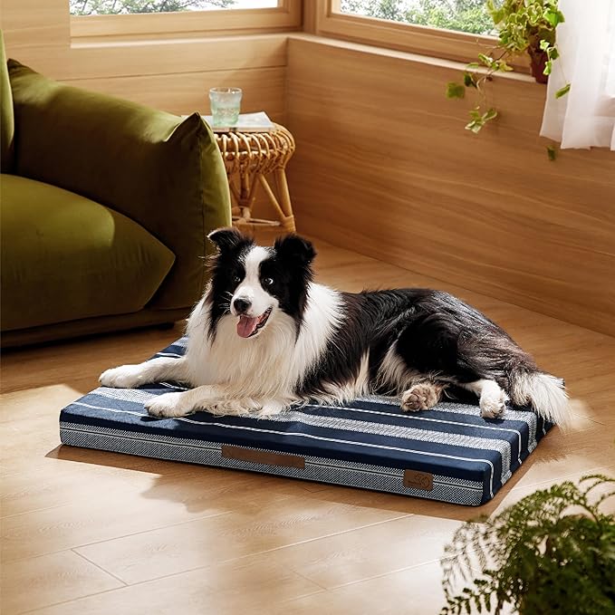 Bedsure Large Patterned Dog Bed for Large Dogs Cover(36"x27", Navy