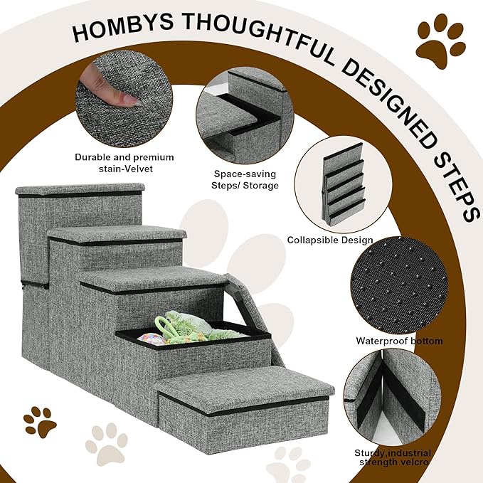 HOMBYS Foldable Dog Stairs for High Bed 21" H 5 Steps