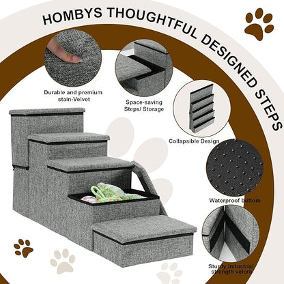 HOMBYS Foldable Dog Stairs for High Bed 21" H 5 Steps