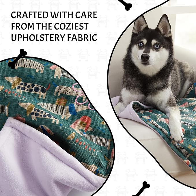 Sleep and Play Blankets for Dogs and Cats | Ultra Soft, Durable & Machine Washable Pet Blanket and Squeaky Teething Toys for Small Puppy to Medium Dogs | 22" x 27" - Green/Purple