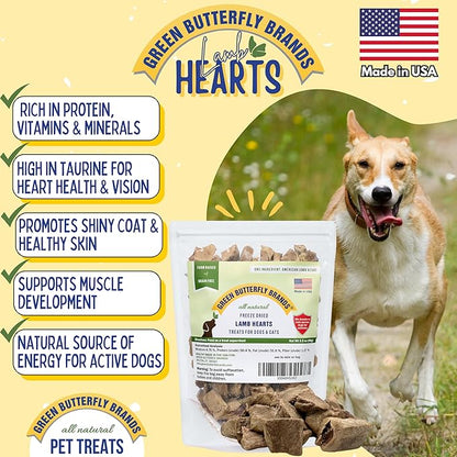 Freeze Dried Lamb Heart Dog Treats Made in USA. All Natural Freeze-Dried Raw Snacks for Dogs and Cats. Single Ingredient. High Protein. Heart Health. Irresistible Training Treat