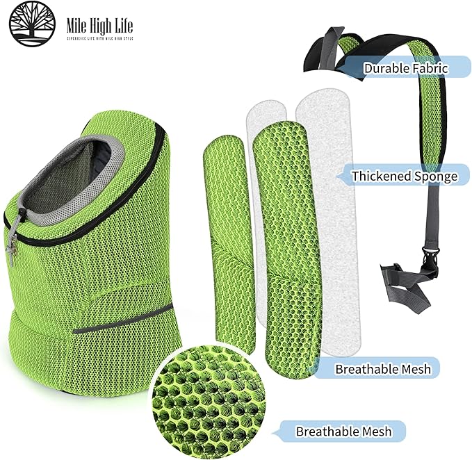 Mile High Life | Hiking Outdoor Pet Carrier Backpack | Kitty Puppy Cat Carrier | Dog Carrier for Small Dogs | Dog Backpack w Breathable Mesh with Soft Padding(Comb Lime Green, Small (Pack of 1))