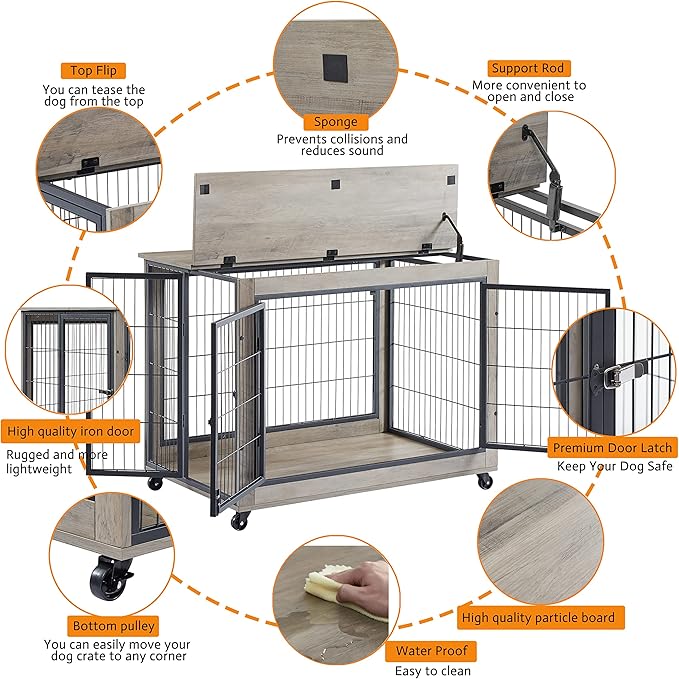NicBex Dog Crate Furniture Dog Cage with Doors and Lift Top