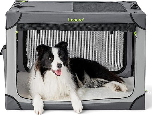Lesure Soft Collapsible Dog Crate 36 Inch 4-Door Foldable