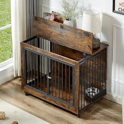RITSU Indoor Wooden Dog Crate Furniture Side Table 38.58 x 25.2 x 27.17 Inch