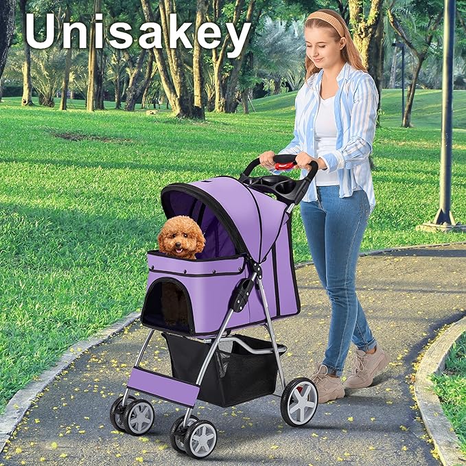 4 Wheels Pet Stroller for Small Medium Dogs Cats 33 lbs