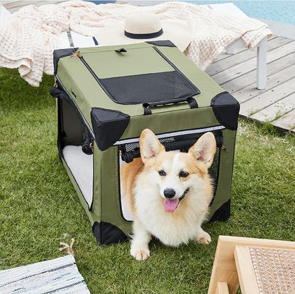 Lesure Soft Collapsible Dog Crate 26 Inch 4-Door Foldable